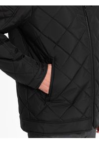 Ombre Clothing - Ocieplana kurtka męska BIKER pikowana we wzór karo - czarna V1 OM-JALP-22FW-006 - XXL. Typ kołnierza: dekolt w karo. Kolor: czarny. Materiał: materiał, nylon, poliester #6