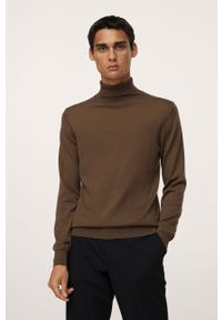 Mango Man - Sweter wełniany Willyt. Typ kołnierza: golf. Kolor: brązowy. Materiał: wełna #1