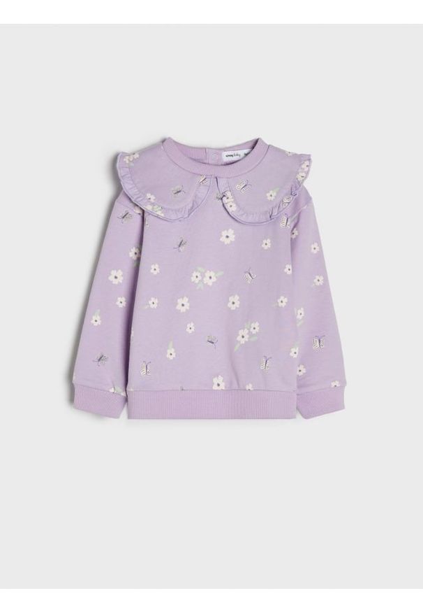 Sinsay - Bluza - fioletowy. Kolor: fioletowy. Materiał: bawełna. Wzór: kwiaty