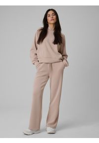 4f - 4F Bluza dresowa regular z kapturem damska - beżowa M. Okazja: na co dzień. Typ kołnierza: kaptur. Kolor: beżowy. Materiał: dresówka. Styl: casual, klasyczny #2