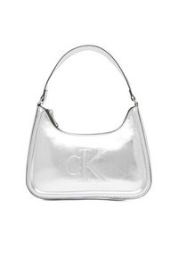 Calvin Klein Torebka Bold Ck Metallic Shoulder Bag LV04F3332G Srebrny. Kolor: srebrny. Materiał: skórzane #4