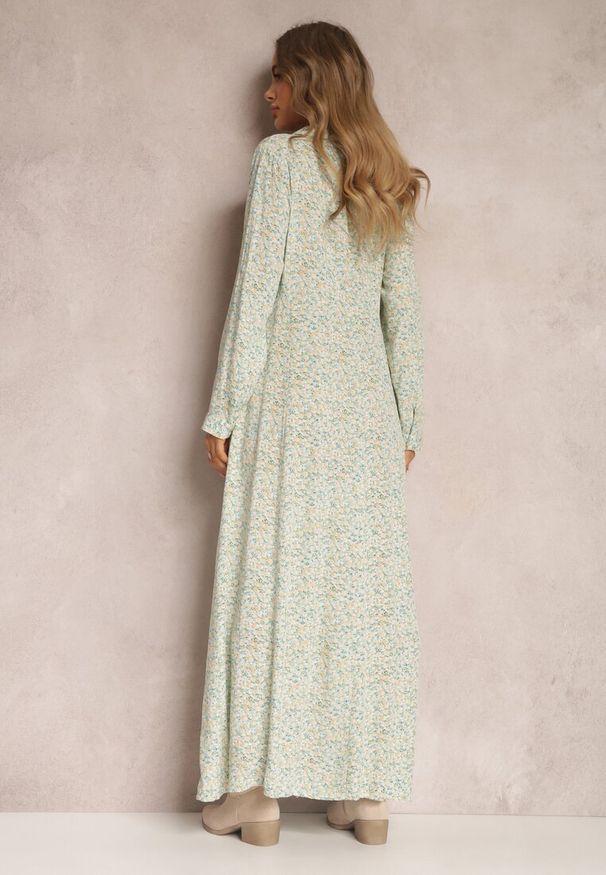 Renee - Niebiesko-Zielona Sukienka Caeoreia. Okazja: na co dzień. Kolor: zielony, niebieski. Wzór: kwiaty. Styl: casual, klasyczny. Długość: maxi