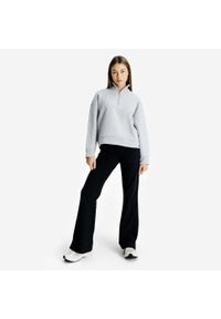 Decathlon - Bluza ze stójką na suwak damska Elementals. Typ kołnierza: kołnierzyk stójkowy. Kolor: szary. Materiał: tkanina, prążkowany, poliester, materiał, bawełna, elastan