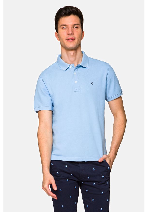Lancerto - Koszulka Jasnoniebieska Polo Patrick. Typ kołnierza: polo. Kolor: niebieski. Materiał: bawełna, tkanina. Wzór: gładki, ze splotem. Sezon: lato