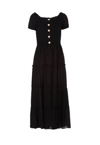 Born2be - Czarna Sukienka z Wiskozy o Kroju Hiszpanki Ciririla. Okazja: na co dzień. Typ kołnierza: dekolt hiszpanka. Kolor: czarny. Materiał: wiskoza. Długość rękawa: krótki rękaw. Sezon: lato. Typ sukienki: rozkloszowane. Styl: casual, elegancki #4