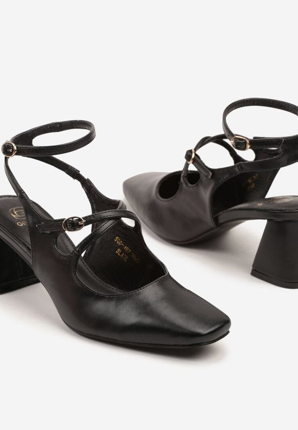 Born2be - Czarne Sandały na Słupku w Stylu Mary Jane z Paseczkami Tirozia. Okazja: na co dzień. Kolor: czarny. Obcas: na słupku. Styl: casual, elegancki