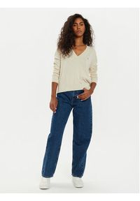 Tommy Jeans Sweter Essential DW0DW18670 Beżowy Regular Fit. Kolor: beżowy. Materiał: wiskoza, bawełna