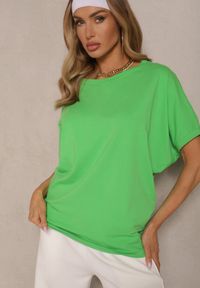 Renee - Zielony T-shirt Oversize o Przedłużonym Kroju Echinopa. Okazja: na co dzień, na imprezę. Kolor: zielony. Materiał: bawełna, jeans. Sezon: lato. Styl: casual