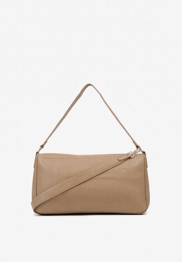 Renee - Beżowa Torebka Prostokątna na Ramię Ozdobiona Metaliczną Aplikacją Aderrive. Kolor: beżowy. Wzór: aplikacja. Dodatki: z aplikacjami. Styl: casual, elegancki. Rodzaj torebki: na ramię