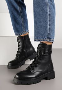 Born2be - Czarne Klasyczne Botki Workery z Metaliczną Aplikacją Nalumesa. Okazja: na co dzień. Kolor: czarny. Materiał: jeans. Szerokość cholewki: normalna. Wzór: aplikacja. Styl: klasyczny