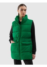 4f - 4F Długi bezrękawnik puchowy z wypełnieniem syntetycznym damski - zielony L. Okazja: na co dzień. Kolor: zielony. Materiał: puch, syntetyk. Długość rękawa: bez rękawów. Długość: długie. Wzór: gładki. Styl: casual, sportowy #1
