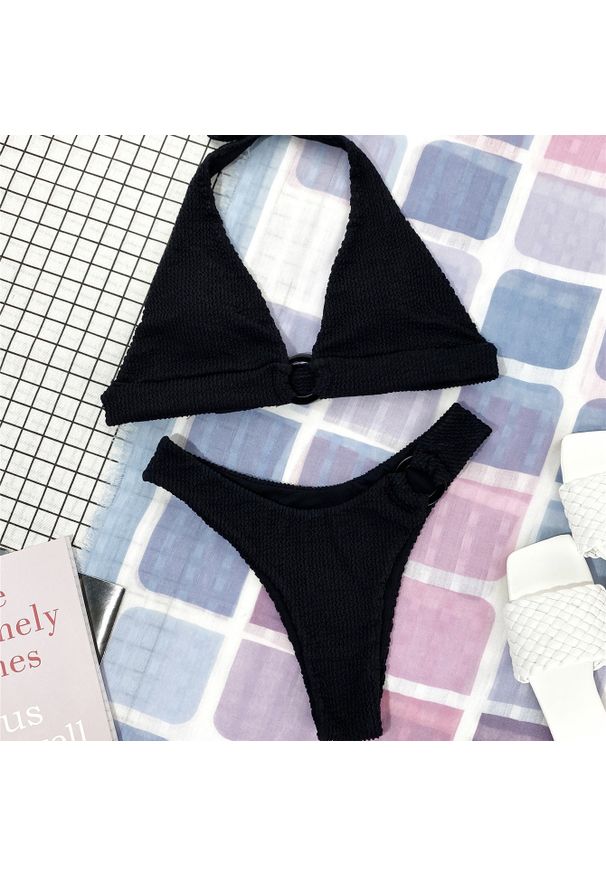 Intica - Bikini z okrągłym dekoltem na plażę i basen Kary. Kolor: czarny. Materiał: materiał