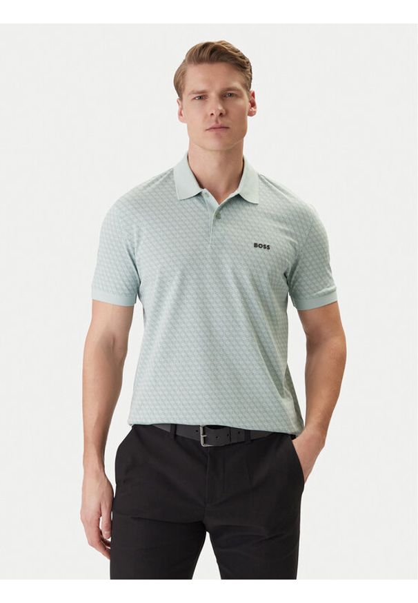 BOSS Polo PL_GOC Chip Pattern 50554591 Turkusowy Regular Fit. Typ kołnierza: polo. Kolor: turkusowy. Materiał: bawełna