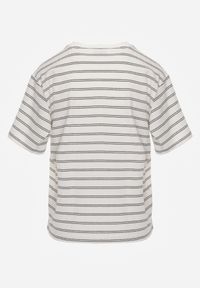 Renee - Biało-Czarny T-shirt z Bawełny Ozdobiony Poziomymi Paskami Nautida. Okazja: na co dzień. Kolor: czarny. Materiał: bawełna. Wzór: aplikacja. Styl: casual #6