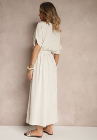 Renee - Beżowa Rozkloszowana Sukienka z Bawełną i Paskiem Lunapinia. Okazja: na co dzień. Kolor: beżowy. Materiał: bawełna. Styl: casual
