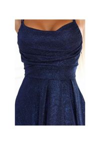 Numoco - Długa sukienka wieczorowa rozkloszowana na ramiączkach granat. Okazja: na ślub cywilny, na imprezę, na wesele, na studniówkę. Typ kołnierza: dekolt gorset. Kolor: czarny. Materiał: tkanina, materiał, elastan. Długość rękawa: na ramiączkach. Typ sukienki: rozkloszowane, gorsetowe. Styl: wizytowy. Długość: maxi #3