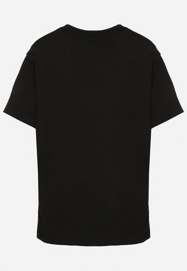 Born2be - Czarna Koszulka Bawełniana z Aplikacją Selsedi. Okazja: na co dzień. Kolor: czarny. Materiał: bawełna. Wzór: aplikacja. Styl: casual