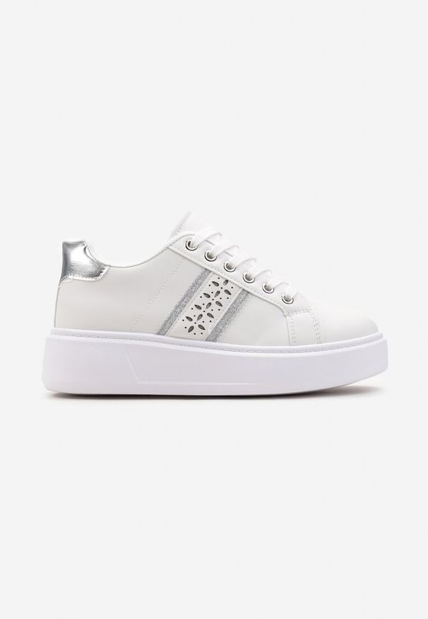 Renee - Biało-Srebrne Sneakersy przed Kostkę na Grubej Podeszwie Amelisa. Wysokość cholewki: przed kostkę. Kolor: biały