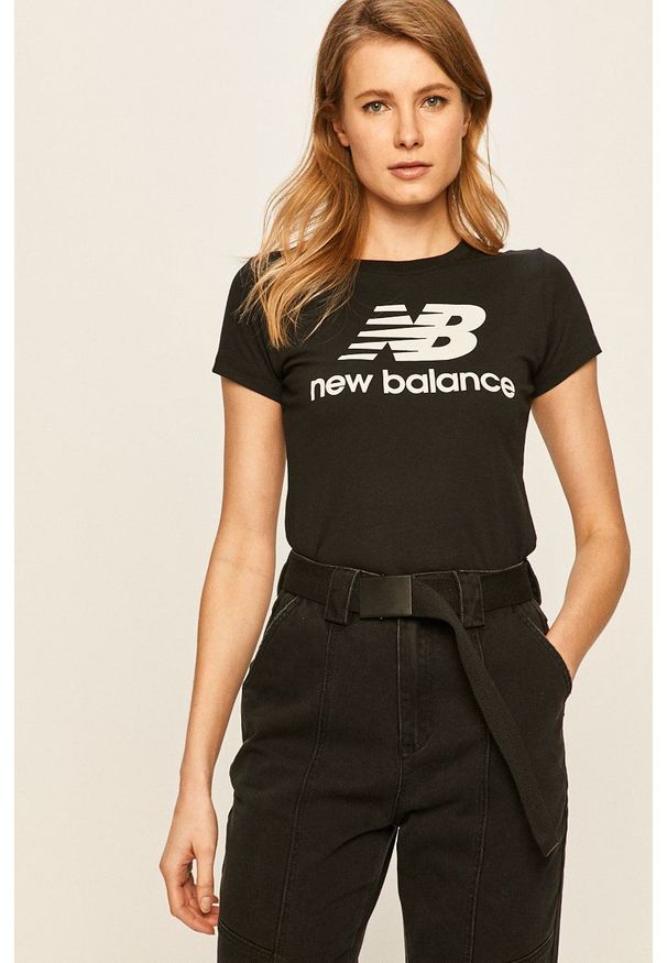 New Balance - T-shirt WT91546BK. Okazja: na co dzień. Kolor: czarny. Materiał: dzianina. Wzór: nadruk. Styl: casual