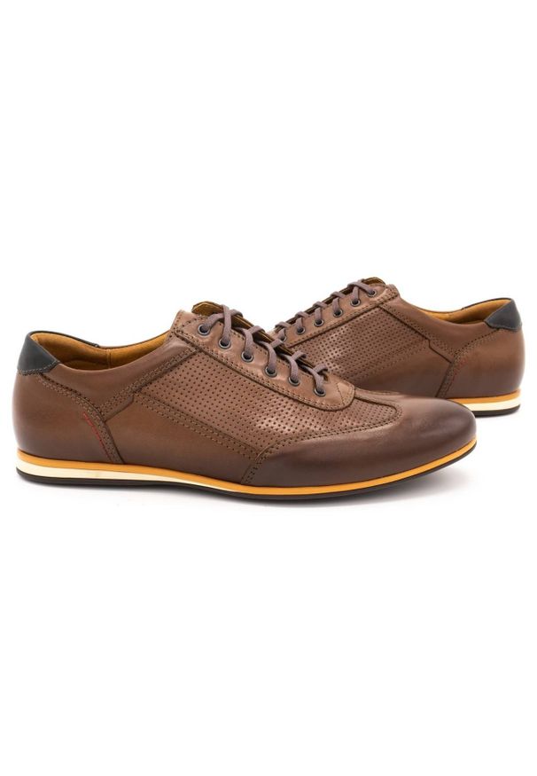 Kampol Buty męskie skórzane casual 64/C1 brązowe. Okazja: na co dzień. Kolor: brązowy. Materiał: skóra. Styl: casual