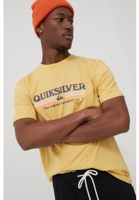 Quiksilver t-shirt bawełniany kolor żółty z nadrukiem. Kolor: żółty. Materiał: bawełna. Wzór: nadruk
