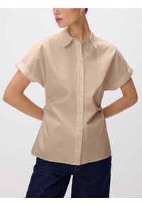 Reserved - Taliowana koszula z bawełną - beżowy. Kolor: beżowy. Materiał: bawełna #1