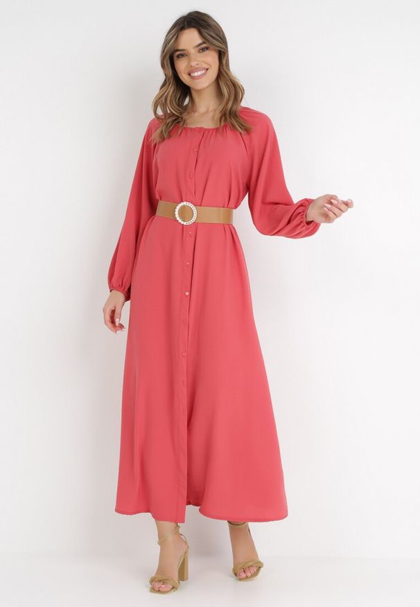 Born2be - Czerwona Sukienka Dorothoe. Okazja: na co dzień. Kolor: czerwony. Materiał: tkanina. Wzór: gładki, jednolity. Styl: klasyczny, casual, elegancki. Długość: maxi