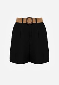 Born2be - Czarne Szorty Casual z Wiskozą Wysokim Stanem i Plecionym Paskiem Evena. Okazja: na co dzień. Stan: podwyższony. Kolor: czarny. Materiał: wiskoza. Styl: casual #4