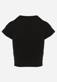 Born2be - Czarny Dopasowany T-shirt Cropped z Napisem z Pzodu Yaloena. Okazja: na co dzień. Kolor: czarny. Materiał: jeans, materiał. Wzór: napisy. Styl: casual, elegancki, wizytowy #2