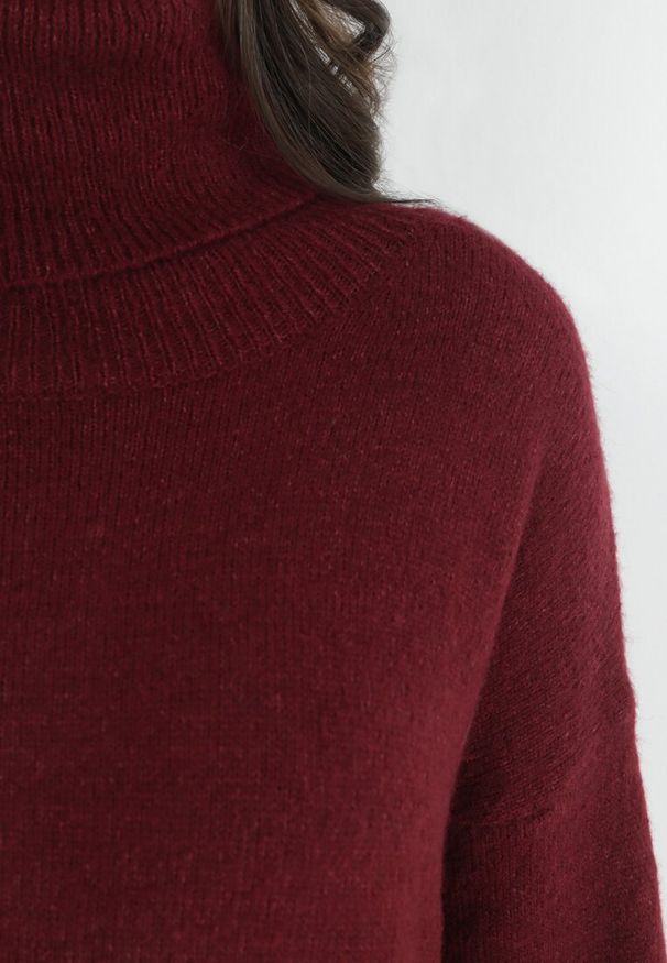 Born2be - Bordowa Sukienka Dzianinowa Classificator. Okazja: na co dzień. Typ kołnierza: golf. Kolor: czerwony. Materiał: dzianina. Długość rękawa: długi rękaw. Sezon: jesień, zima. Typ sukienki: proste. Styl: casual