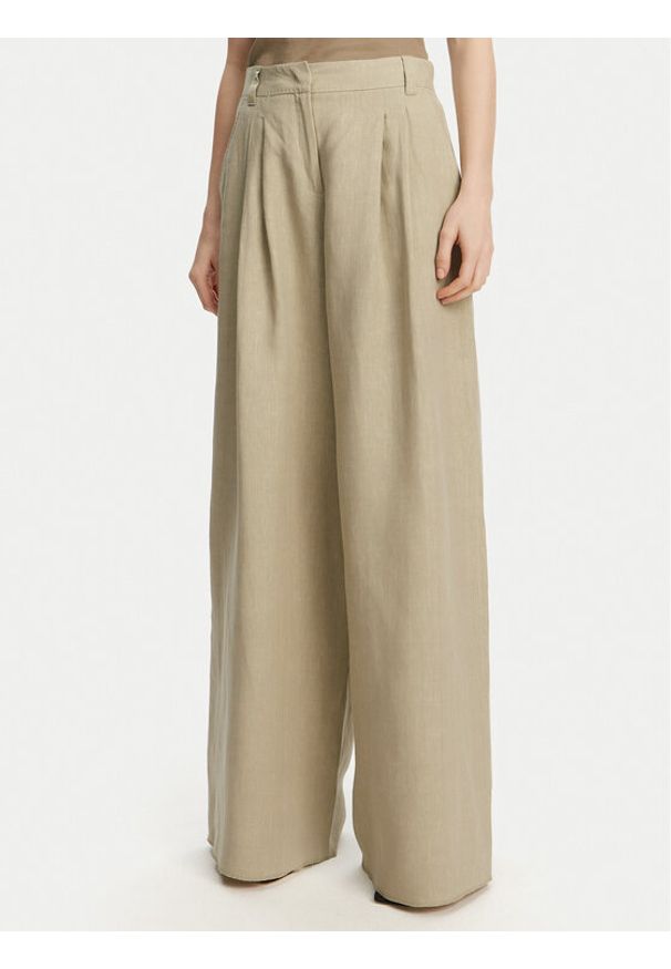 Marella Spodnie palazzo Zama 2513131132200 Khaki Regular Fit. Kolor: brązowy. Materiał: len