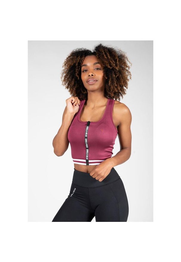 GORILLA WEAR - Mesa Zip Front - burgundowy crop top damski. Kolor: czerwony, wielokolorowy, brązowy