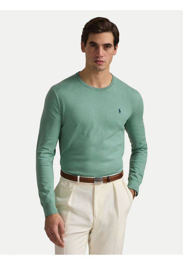 Polo Ralph Lauren Sweter 710890558508 Zielony Slim Fit. Typ kołnierza: polo. Kolor: zielony. Materiał: bawełna