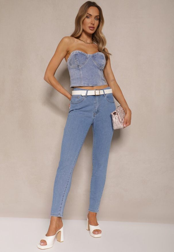 Renee - Jasnoniebieskie Jeansy Skinny High Waist Sepilvia. Okazja: na co dzień. Stan: podwyższony. Kolor: niebieski. Wzór: aplikacja. Styl: klasyczny, casual, elegancki