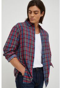 Wrangler koszula bawełniana męska kolor granatowy regular z kołnierzykiem klasycznym. Typ kołnierza: kołnierzyk klasyczny. Kolor: niebieski. Materiał: bawełna. Styl: klasyczny #1