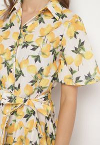 Born2be - Beżowa Sukienka Koszulowa o Rozkloszowanym Kroju z Wiązanym Paskiem Laviliona. Okazja: na co dzień. Kolor: beżowy. Materiał: jeans. Typ sukienki: koszulowe. Styl: casual, elegancki #3