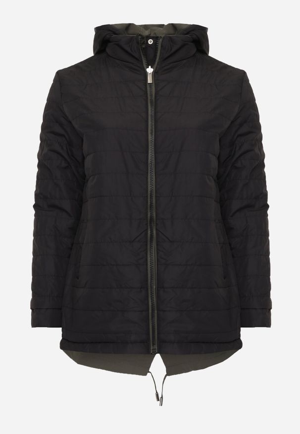 Born2be - Zielono-Czarna Dwustronna Kurtka Przejściowa w Stylu Parki z Kapturem Tidala. Okazja: na co dzień. Typ kołnierza: kaptur. Kolekcja: plus size. Kolor: zielony. Materiał: poliester, jeans, materiał. Wzór: aplikacja. Styl: casual, klasyczny