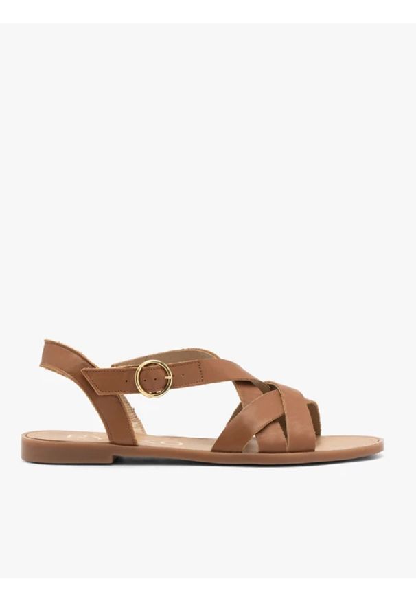 Ryłko - Jasnobrązowe sandały damskie. Zapięcie: sprzączka. Kolor: brązowy. Materiał: skóra. Sezon: lato. Obcas: na płaskiej podeszwie. Styl: elegancki, klasyczny