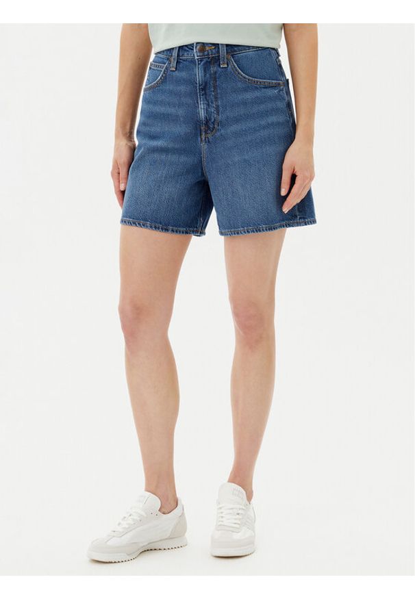 Lee Szorty jeansowe Stella 112364098 Granatowy Wide Leg. Kolor: niebieski. Materiał: bawełna