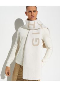 Givenchy - GIVENCHY - Wełniany beżowy szal z monogramem. Kolor: beżowy. Materiał: wełna. Wzór: aplikacja #7