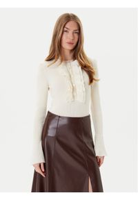 Luisa Spagnoli Sweter Margarita 100114 Beżowy Regular Fit. Kolor: beżowy. Materiał: wełna