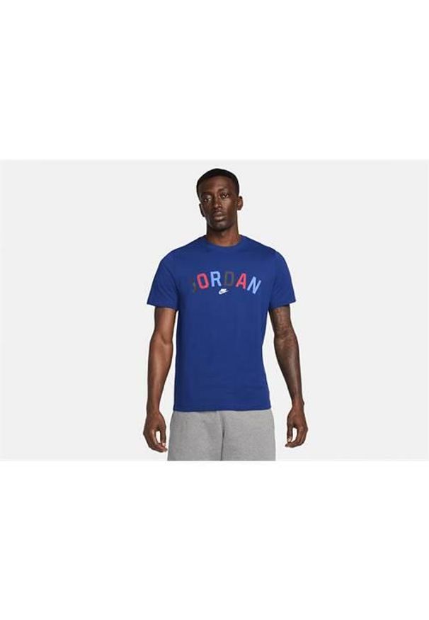 Koszulka sportowa męska Nike Air Jordan Sport Dna Wordmark. Kolor: niebieski. Materiał: bawełna. Długość rękawa: krótki rękaw. Długość: krótkie. Sport: fitness