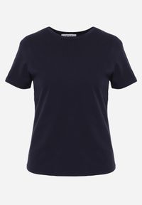 Born2be - Granatowy Bawełniany T-shirt w Klasycznym Stylu Nedila. Kolor: niebieski. Materiał: bawełna. Długość: długie. Styl: klasyczny #6