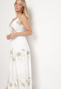Born2be - Biała Sukienka Wiskozowa na Ramiączkach Ozdobiona Haftem Telanelis. Typ kołnierza: dekolt w kształcie V. Kolor: biały. Materiał: wiskoza. Długość rękawa: na ramiączkach. Wzór: aplikacja, haft #4