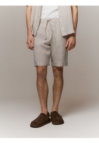 Reserved - Lniane szorty jogger - beżowy. Kolor: beżowy. Materiał: len