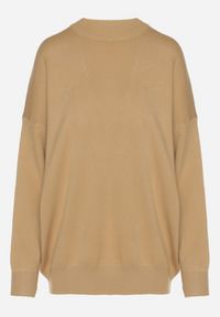 Born2be - Beżowy Gładki Sweter z Rękawami Typu Nietoperz Ralanevia. Okazja: do pracy, na co dzień. Kolor: beżowy. Wzór: gładki. Styl: casual #7