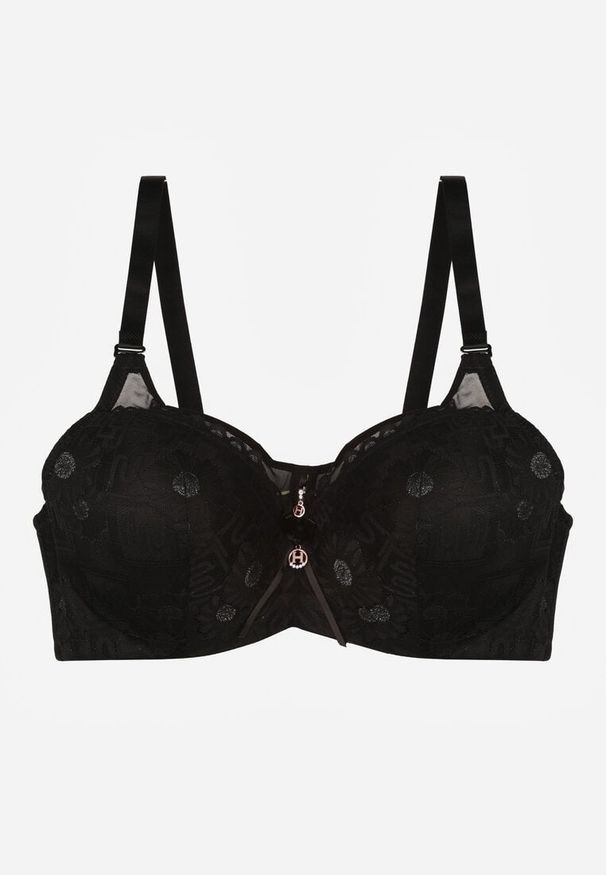 Born2be - Czarny Biustonosz z Koronką i Transparentną Wstawką Heliphine. Kolor: czarny. Materiał: koronka. Wzór: koronka