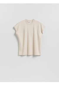Reserved - T-shirt z raglanowym rękawem - beżowy. Kolor: beżowy. Materiał: dzianina, bawełna. Długość rękawa: raglanowy rękaw. Wzór: gładki #1