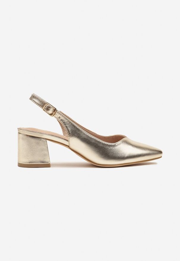 Renee - Złote Sandały Vices na Słupku Slingback ze Skórzaną Wkładką Ciaravien. Okazja: na co dzień. Zapięcie: sprzączka. Kolor: złoty. Materiał: skóra. Obcas: na słupku. Styl: elegancki, casual, klasyczny