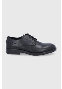 Calvin Klein Buty skórzane męskie kolor czarny. Nosek buta: okrągły. Zapięcie: sznurówki. Kolor: czarny. Materiał: skóra